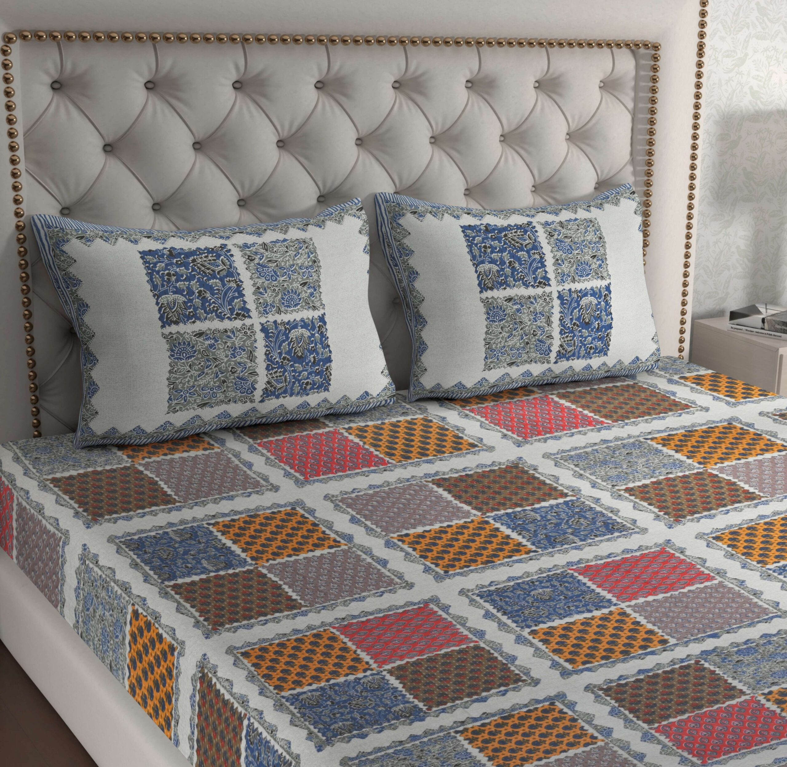 Rajasthani Traditionally Printed Cotton Doublebed Bedsheet With Pack of 2 Pillow Covers - Image 3