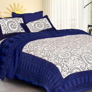 Rajasthani Traditionally Printed Cotton Doublebed Bedsheet With Pack of 2 Pillow Covers