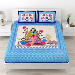 Rajasthani Traditionally Printed Cotton Doublebed Bedsheet With Pack of 2 Pillow Covers