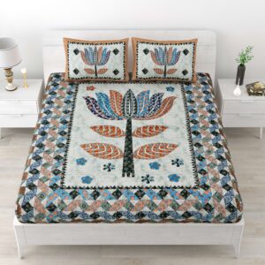Rajasthani Traditionally Printed Cotton Doublebed Bedsheet With Pack of 2 Pillow Covers