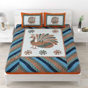 Rajasthani Traditionally Printed Cotton Doublebed Bedsheet With Pack of 2 Pillow Covers